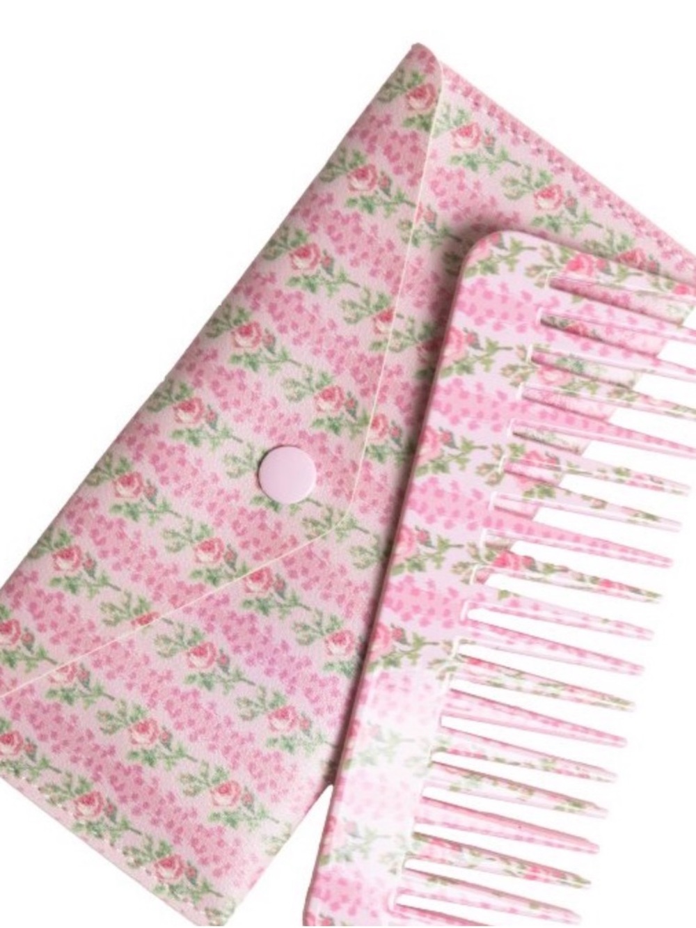 LoveShackFancy Pink Floral Folding Comb with Pouch